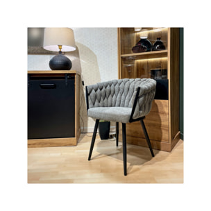 Chaise en tissu maille tressé matelassé avec accoudoirs - MELODIE 2