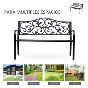 Banco de Jardín de Acero Banco Exterior con Respaldo y Reposabrazos Carga 240 kg para Patio Terraza Balcón 127x60x89 cm Negro