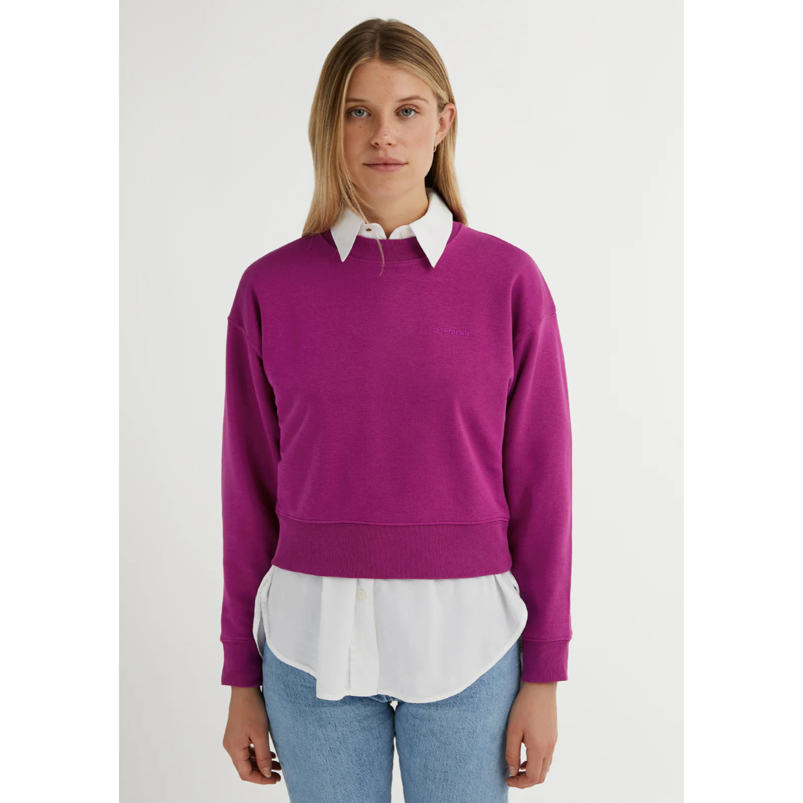 Sudadera de Mujer Embroidery Logo Cropped Crew Neck en Rosa D.Franklin