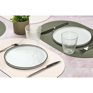 Set de table ovale réversible - 6 pièces - Cuir recyclé blanc crème et vert de gris