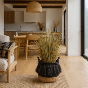 Panier en abaca avec franges noires  ZALO