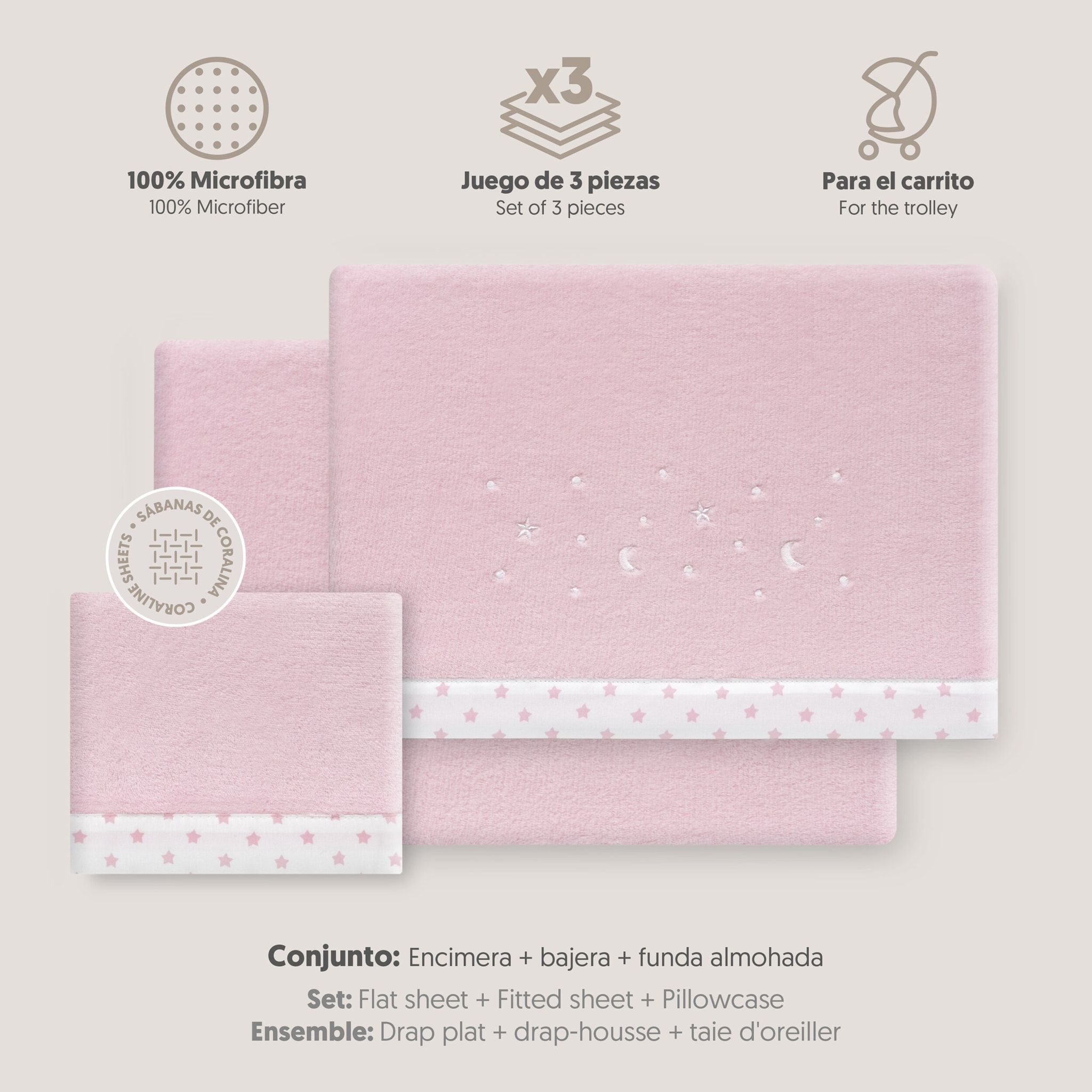 Juego de Sábanas de Coche Coralina Estrellas Luna