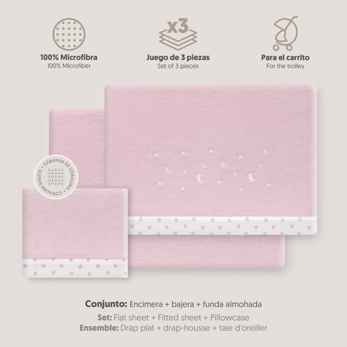 Juego de Sábanas de Coche Coralina Estrellas Luna