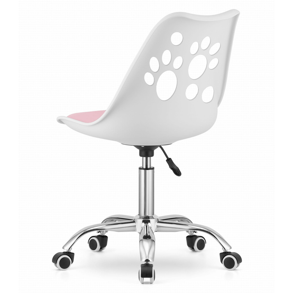 Sedia girevole PRINT bianco-rosa con decoro a zampe per bambini e ragazzi