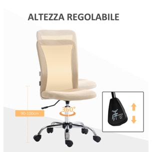 Silla de Oficina de Malla Silla de Escritorio Giratoria sin Brazos con Altura Ajustable Carga 100 kg para Estudio Despacho 43x58x90-100 cm Beige
