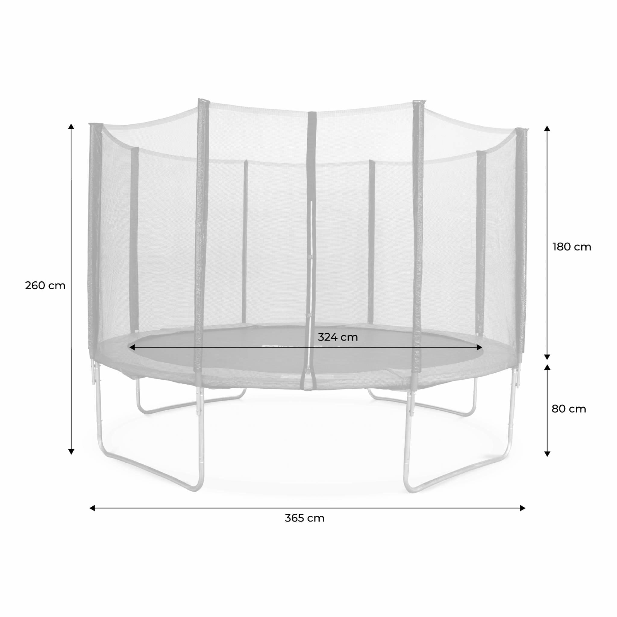 Trampoline rond Ø 370cm gris avec son filet de protection - Saturne - Trampoline de jardin 370 cm 3m| Qualité PRO. | Normes EU.