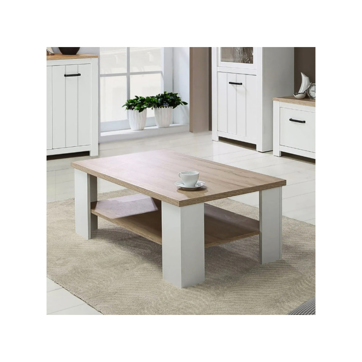 Table basse bois et blanc mat rectangulaire L107cm - ENORA