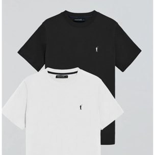 Pack di due magliette in nero e bianco a girocollo e logo Rigby Go ricamato