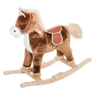 Cheval à bascule cheval de cowboy selle grand confort peluche courte douce bois peuplier marron