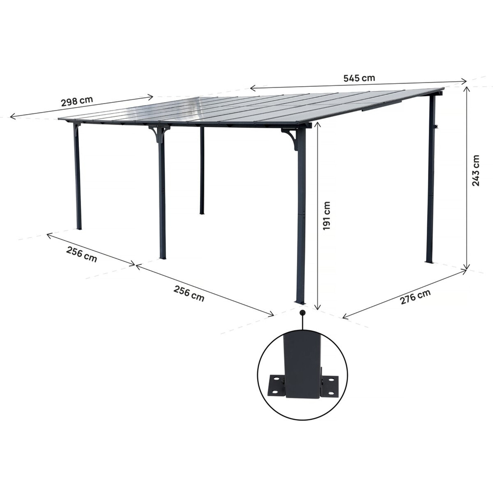 Pergola tonnelle adossée "Marvin" - 5.5 x 3 m - 545 x 298 x 243 cm - Gris foncé