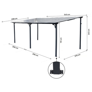 Pergola tonnelle adossée "Marvin" - 5.5 x 3 m - 545 x 298 x 243 cm - Gris foncé