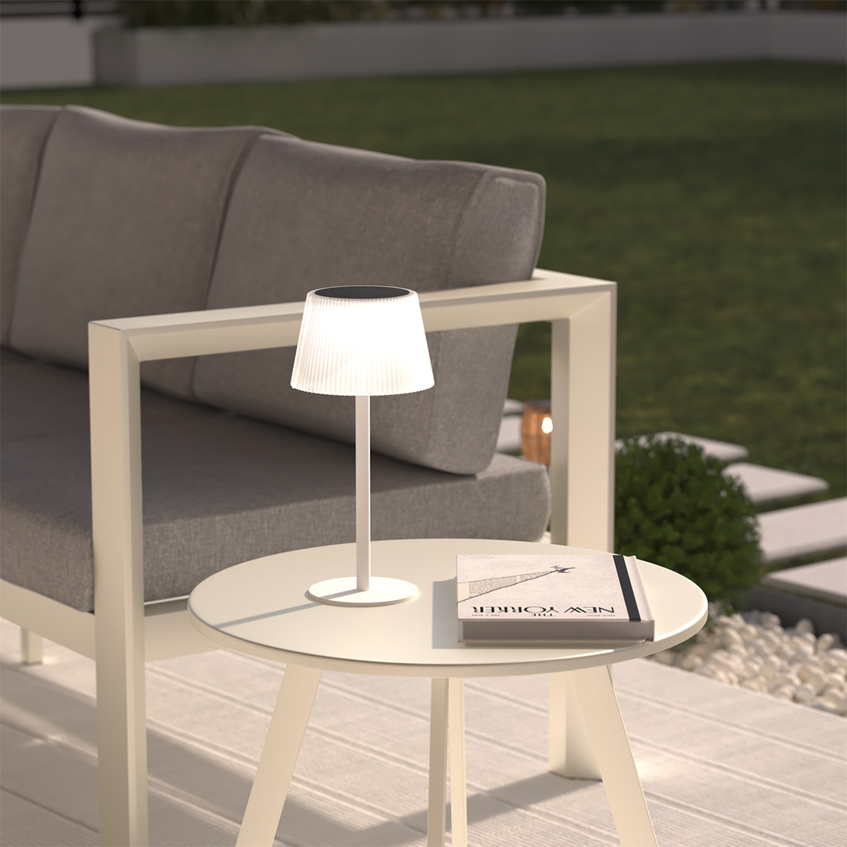 Lampe d extérieur solaire et USB "Katy" blanc H30cm