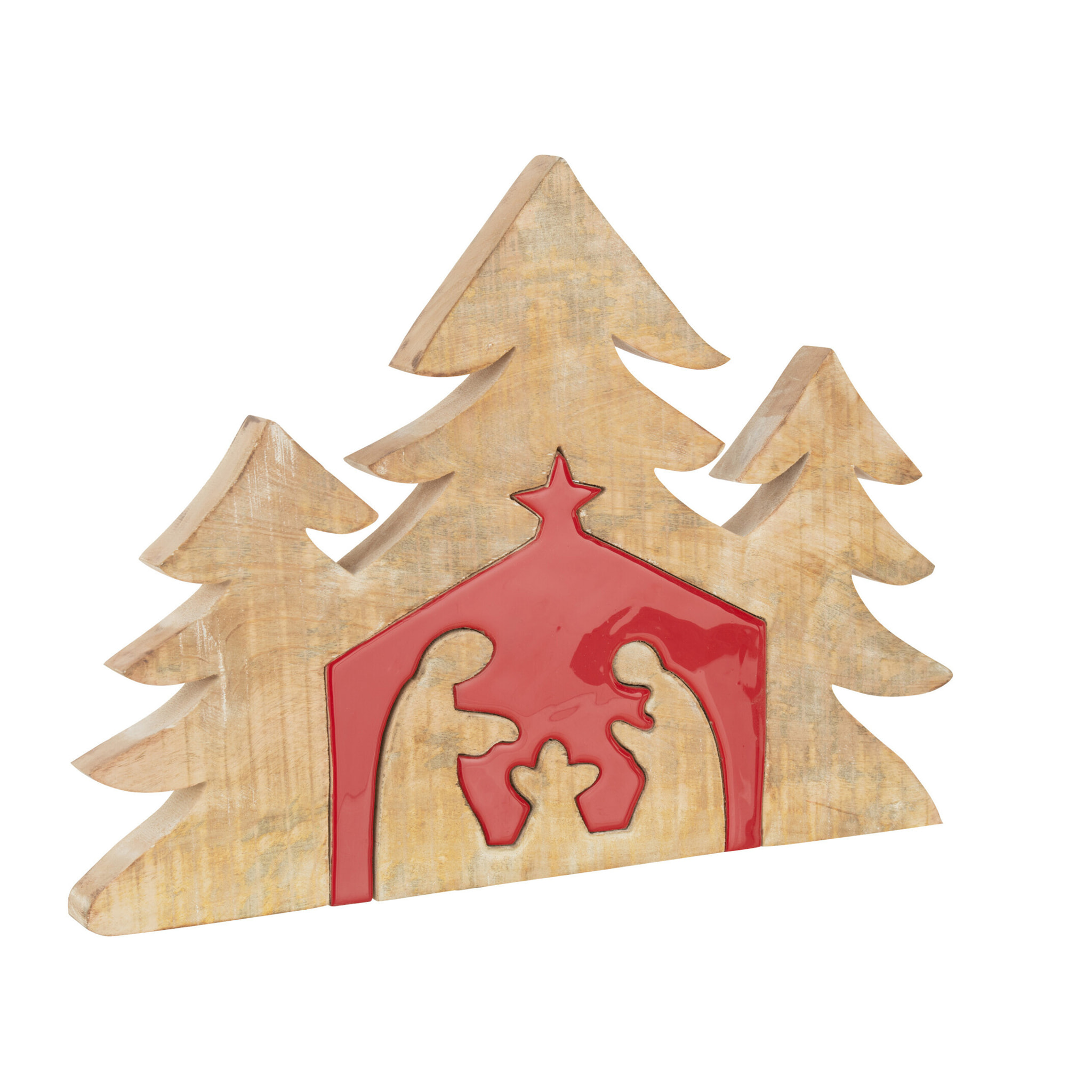 J-Line décoration Puzzle Crèche - bois - rouge - large