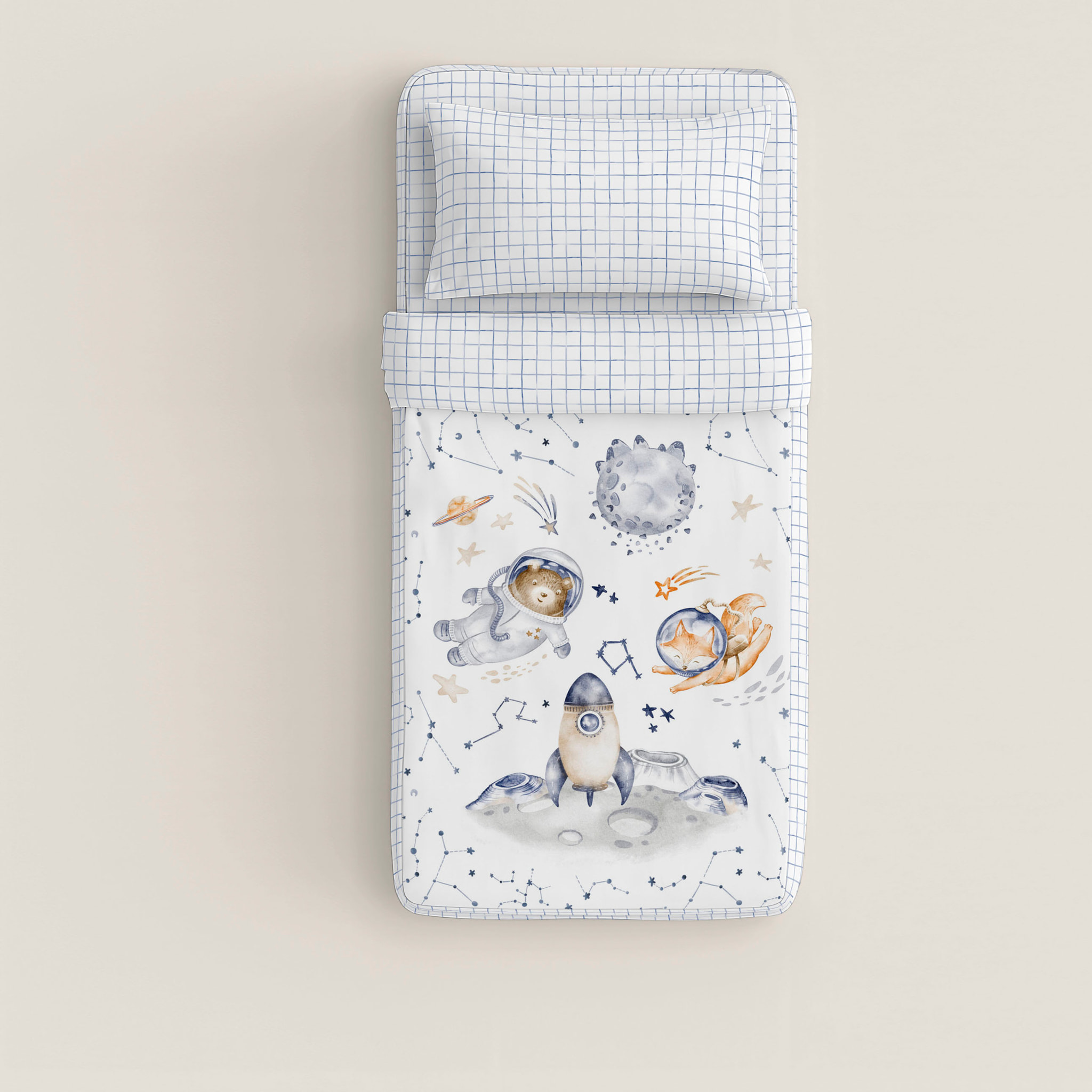 Saco Nórdico Estampado - Infantil - 100% Algodón - Sin relleno - Incluye 1 Funda de Almohada - Interstellar