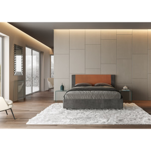 Letto matrimoniale con rete imbottito 160x210 tessuto Labirinto 04 arancio Rosal