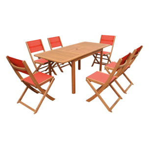 Table de jardin extensible bois d'eucalyptus + 6 assises ARBO + ALMERIA