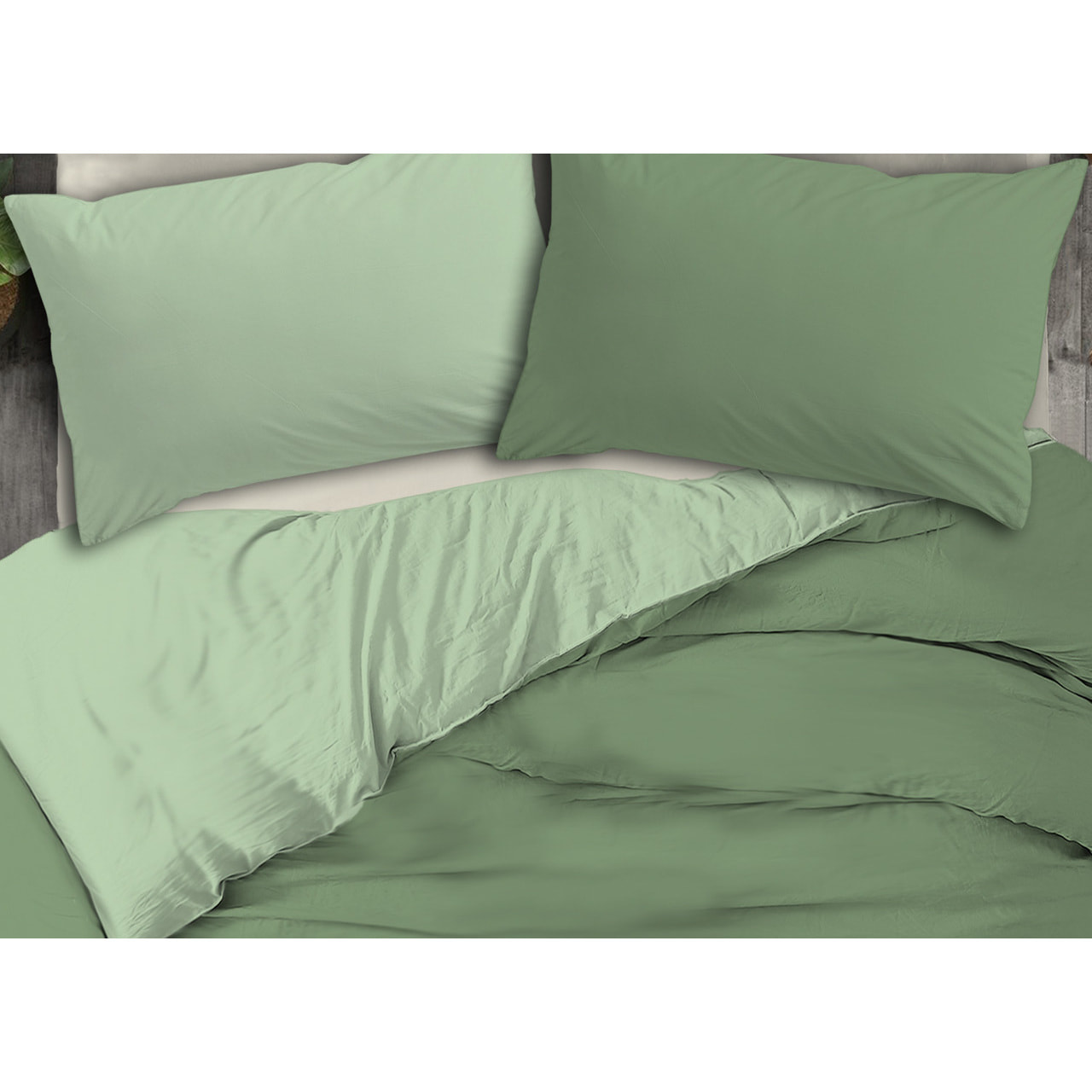 Copripiumino No Stiro Tinta Unita Bicolor Francesca Verde Salvia