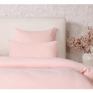 Paire de Taies d'oreiller gaze de coton lavé rose lotus