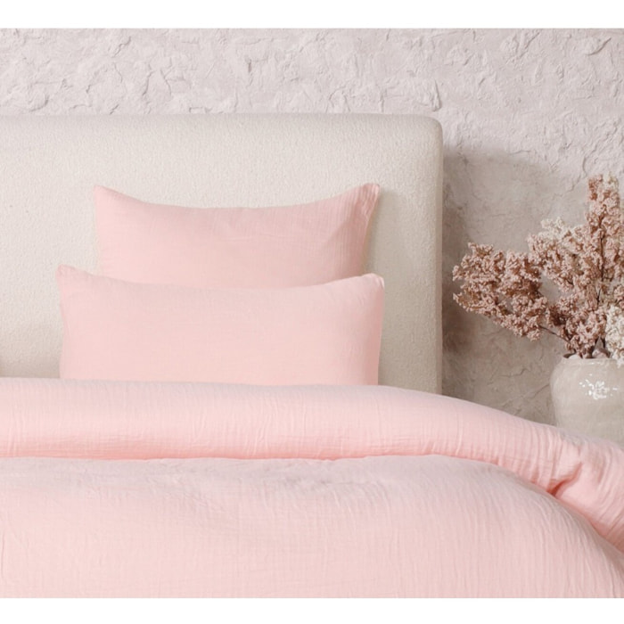 Paire de Taies d'oreiller gaze de coton lavé rose lotus