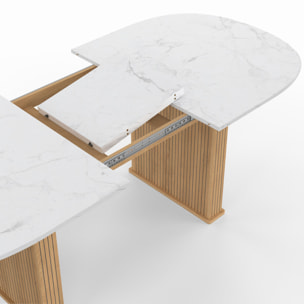 Table à manger extensible Marceau effet marbre blanc et pieds lattes 160-200cm