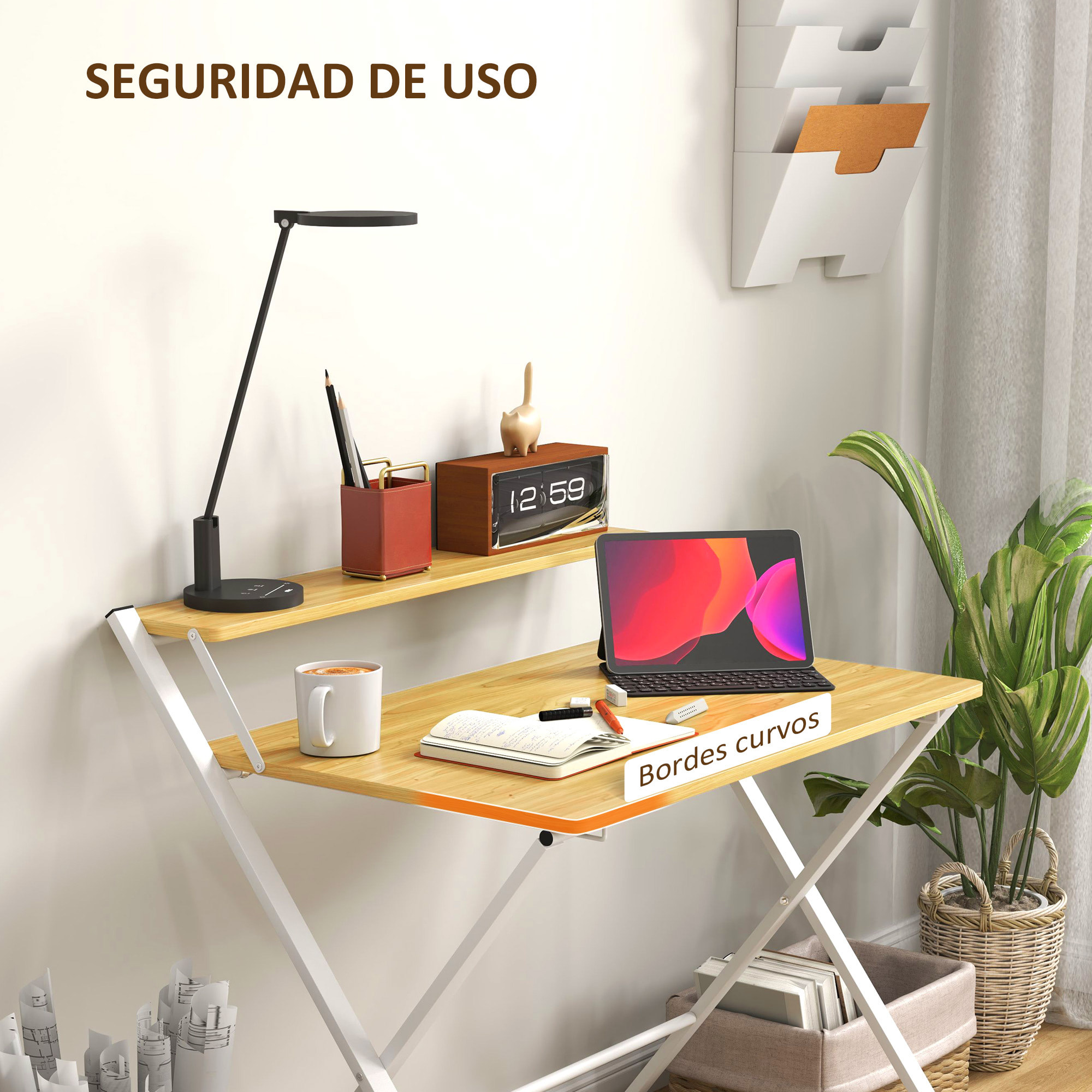 Escritorio Plegable Mesa de Escritorio Plegable con Estante Abierto Escritorio Pequeño para Estudio Hogar Oficina 86x66x82 cm Natural