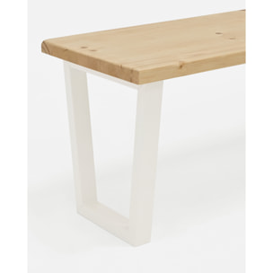 Banc en bois massif de ton naturel et pieds en fer blanc de différentes tailles