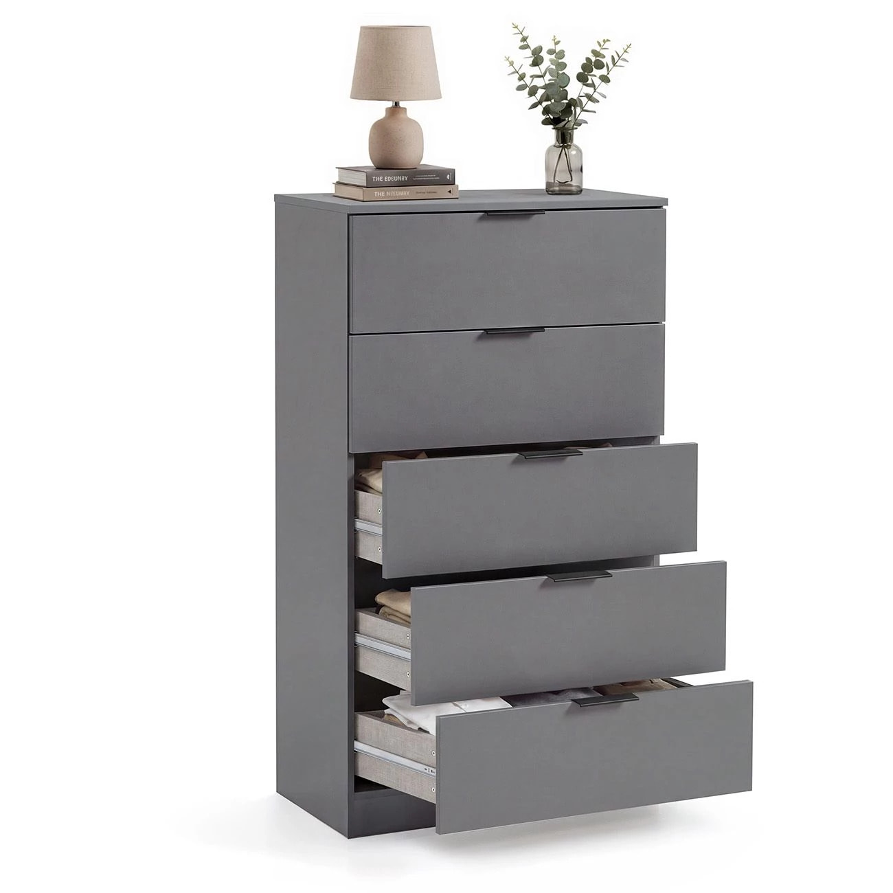 Cómoda alta de 5 cajones en gris grafito 60x110 cm Akari Gris Grafito