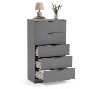 Cómoda alta de 5 cajones en gris grafito 60x110 cm Akari Gris Grafito
