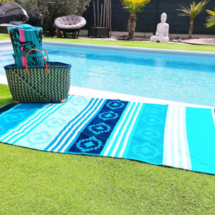 Serviette de plage éponge velours Jacquard ciselé Bleu 90x170 340g/m² - Fiorito