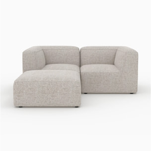 Canapé modulable en tissu beige 2 places avec pouf - Hestia