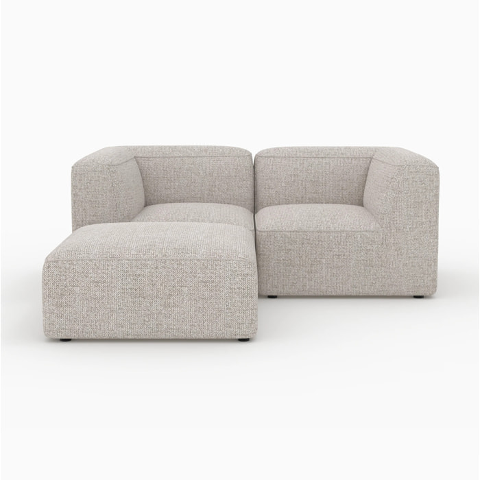 Canapé modulable en tissu beige 2 places avec pouf - Hestia