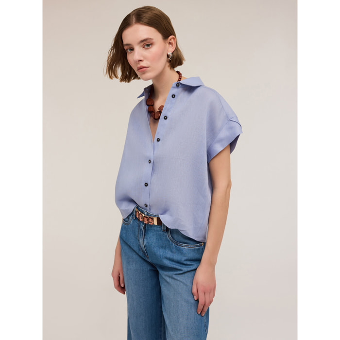 Motivi - Camisa de manga corta de lino - Light - blue