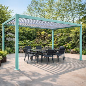 Pergola bioclimatique 4x3m structure aluminium lames orientables verte MILL