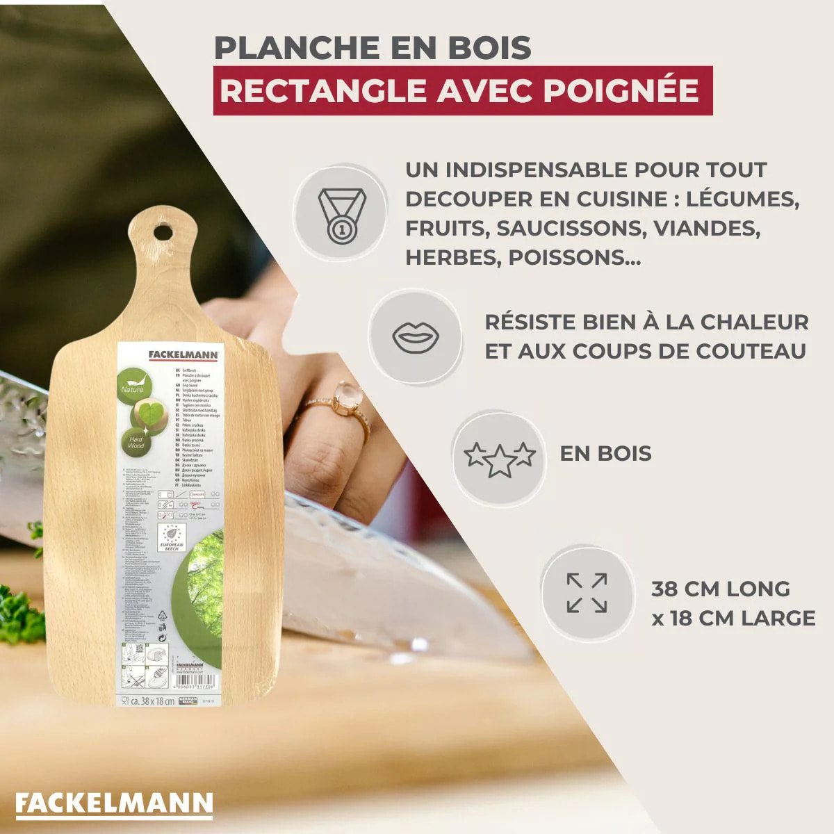 Ensemble de 2 Planches à découper en bois 38 x 18 cm Fackelmann Wood Edition