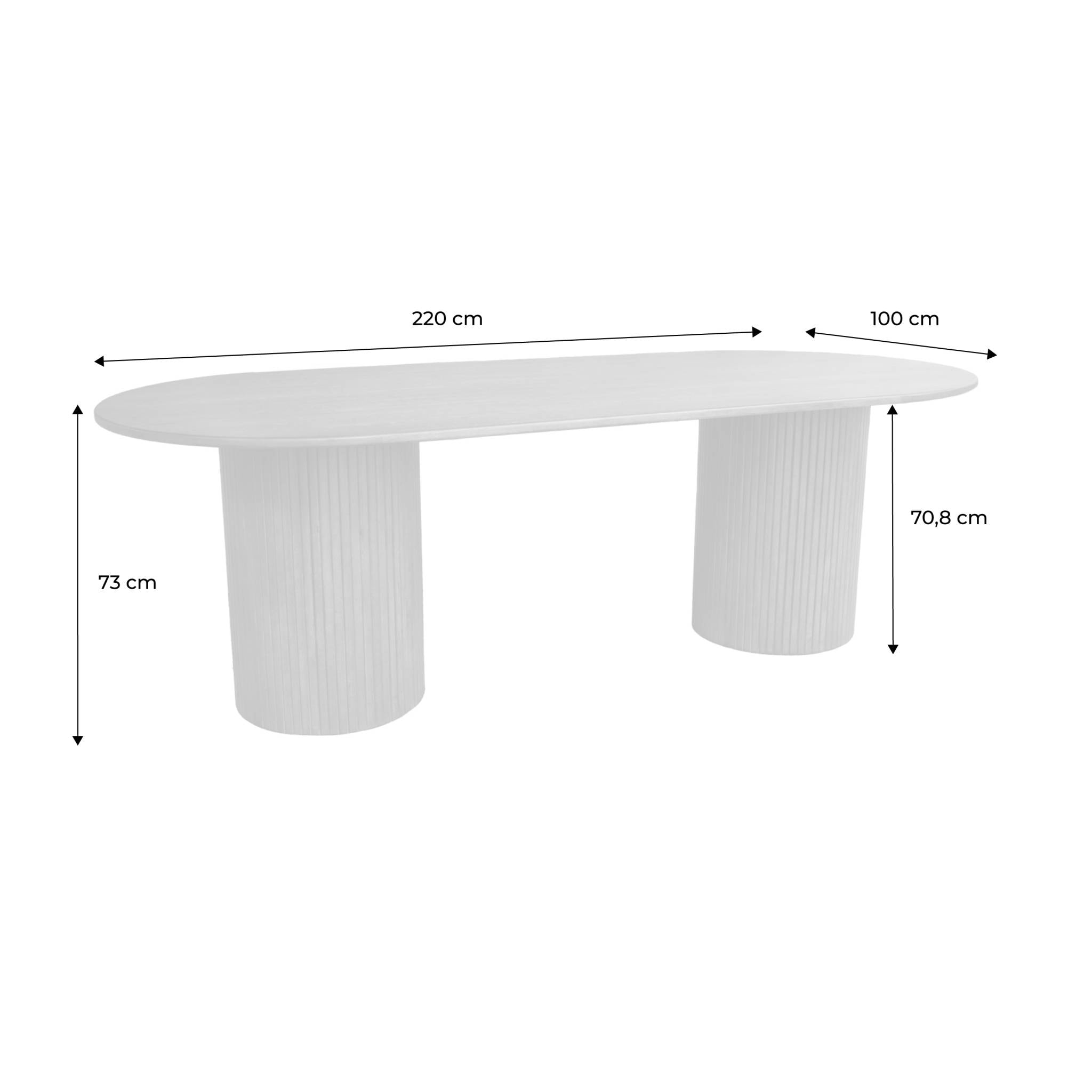 Table à manger oblongue bois d'hévéa et placage chêne 8 places noyer - L 220 x P 100 x H 73 cm - Estelle
