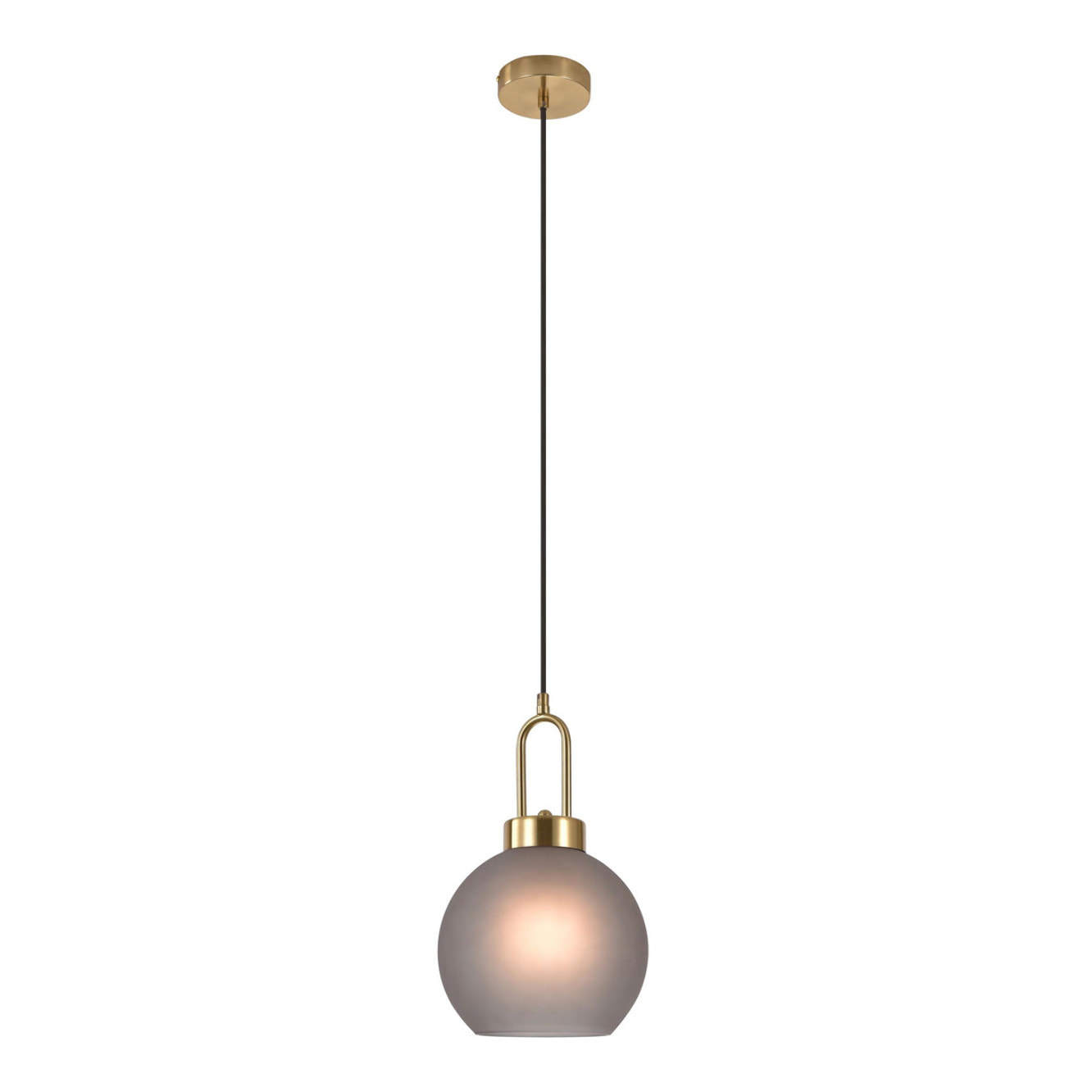 Lampada a sospensione Luton — vetro fumé opaco e ottone, sfera ø 20 cm