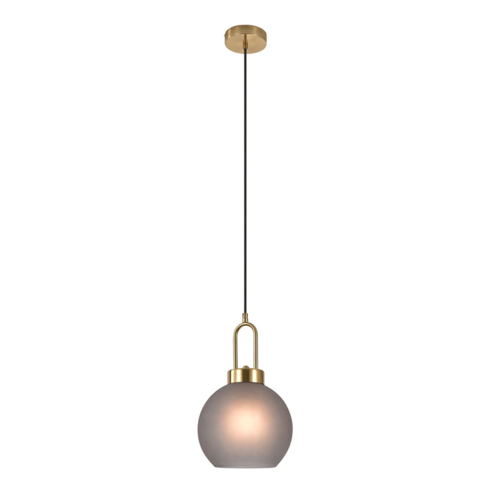 Lampada a sospensione Luton — vetro fumé opaco e ottone, sfera ø 20 cm