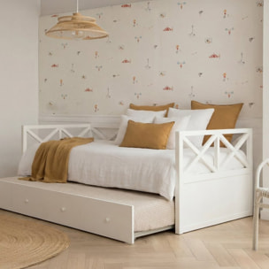 Lit gigogne Niza -bois massif d'araucaria et panneau mdf-couleur laqué blanc mat 210 x 78 x 99 cm
