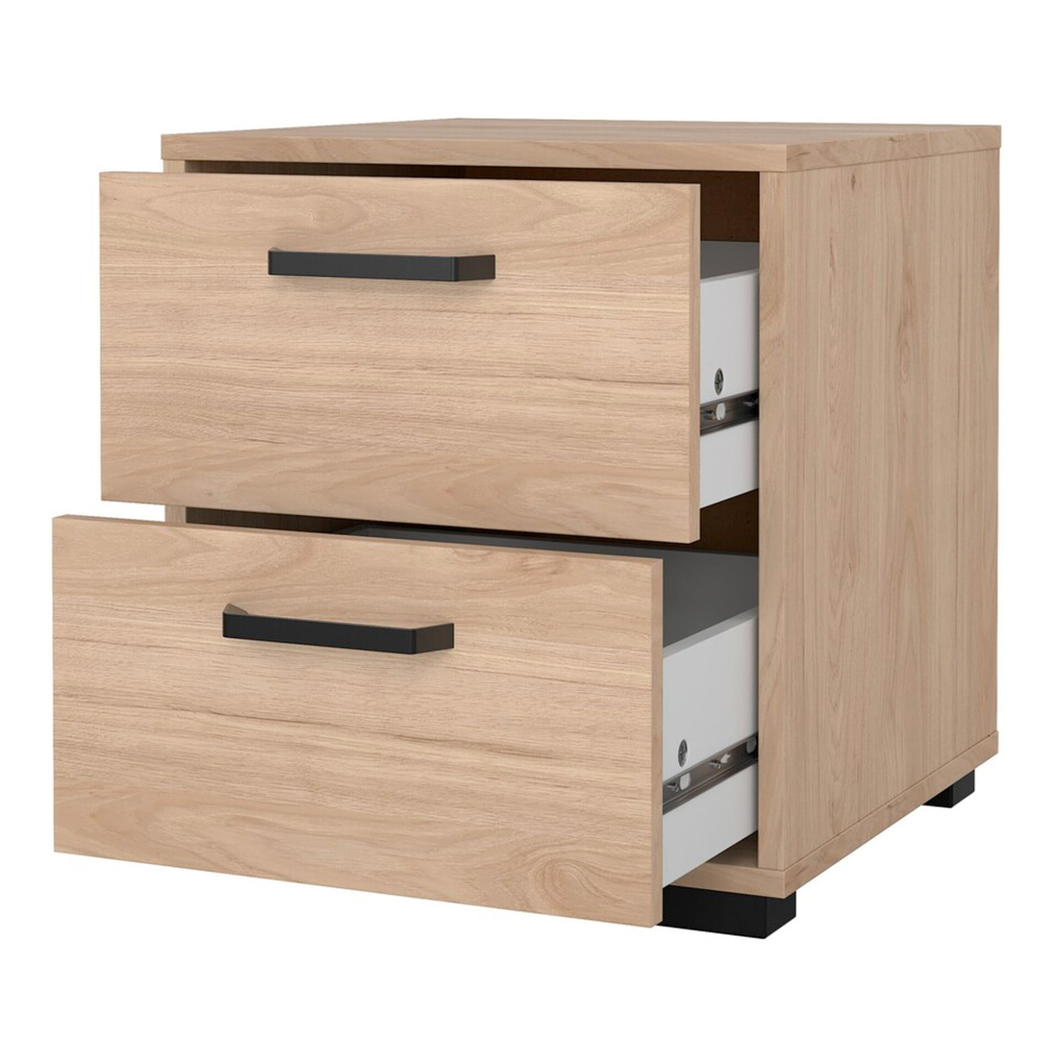 Comodino 2 Cassetti Notte Moderno Guide In Acciaio A Scorrimento Design Essenziale Salvaspazio Camera Da Letto Cameretta 40.2 x 39.8 x 44.3 Cm Rovere