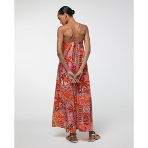 Abito lungo multicolore in lurex con stampa tropicale