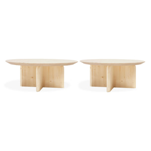 Pack de 2 tables basses rondes en bois massif ton naturel 80cm Hauteur: 30.2 Longueur: 80 Largeur: 80