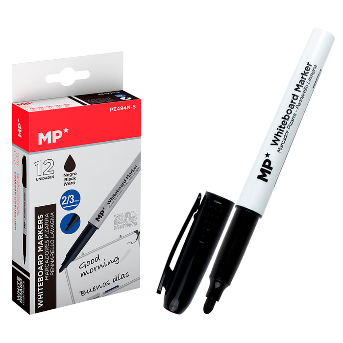 PACK 12 MARKER NERI PER LAVAGNA