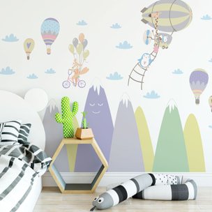 Stickers muraux enfants - Décoration chambre bébé - Autocollant Sticker mural géant enfant montagnes scandinaves ANIMAUX MALICIEUX