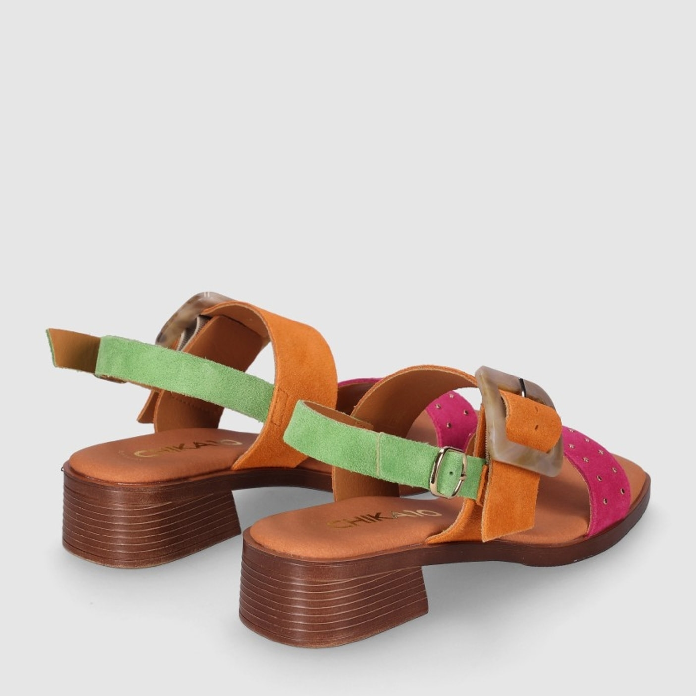 Sandalias de Serraje - Multi-Naranja - Tacón: 4 cm