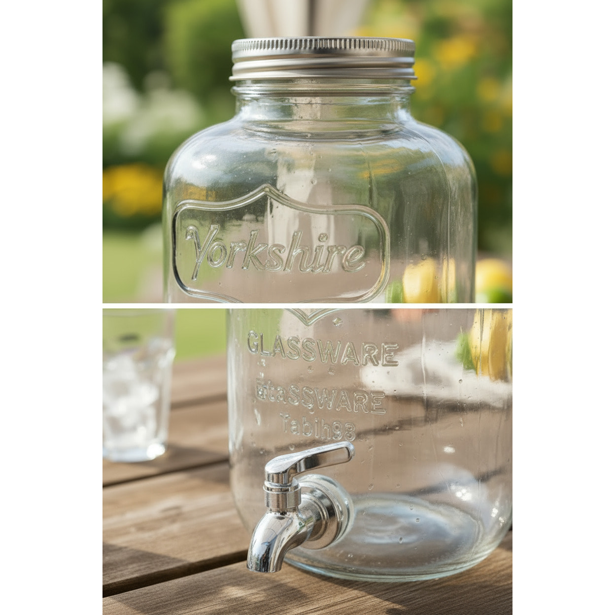 Dispenser in Vetro per Bevande 4L con Rubinetto in Plastica Cromata Lavabile in Lavastoviglie Ideale per Feste Aperitivi e Campeggio Trasparente