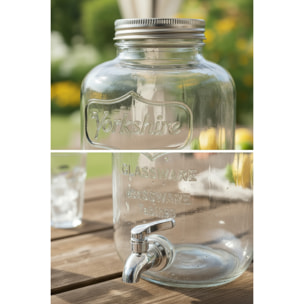 Dispenser in Vetro per Bevande 4L con Rubinetto in Plastica Cromata Lavabile in Lavastoviglie Ideale per Feste Aperitivi e Campeggio Trasparente