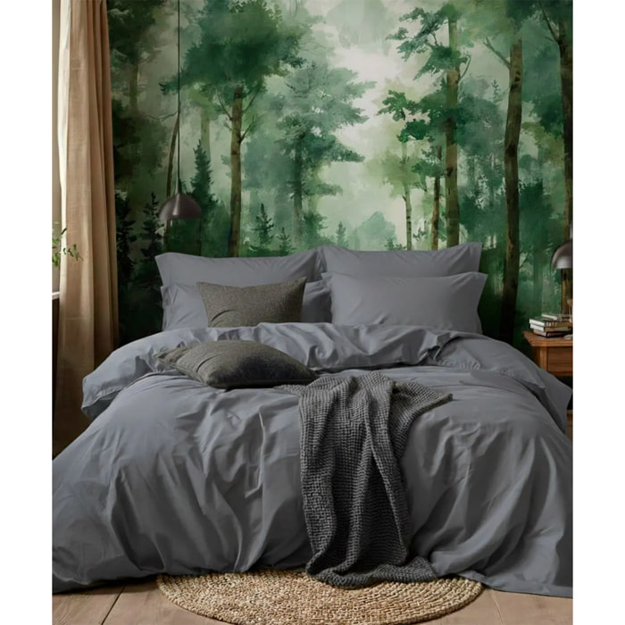 Parure CopriPiumino e Federe RASO GRIGIO tinta unita per letto matrimoniale 100% Raso di Cotone e Made in Italy