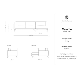 Canapé d'angle droit "Camille" 5 places en tissu structurel bleu clair