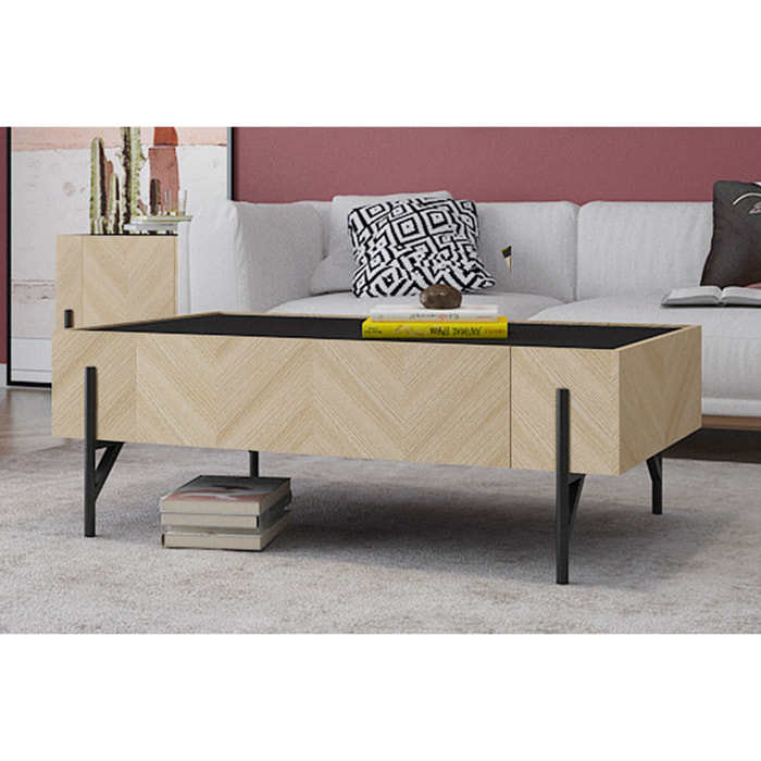 Table basse en bois clair avec 2 grands tiroirs FENIX