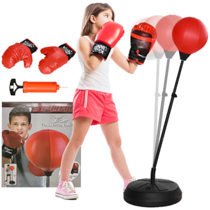 Saco de Boxeo para Niños de +5 Años Kit de Boxeo para Niños con Guantes de Boxeo Altura Ajustable de 122,5-147 cm y Base Rellenable Rojo